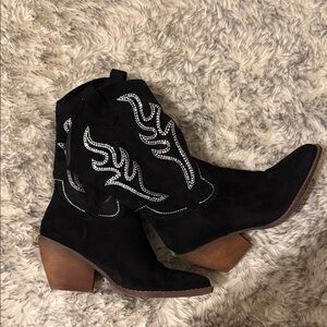 Black Western Ankle Boots with Silver Accents